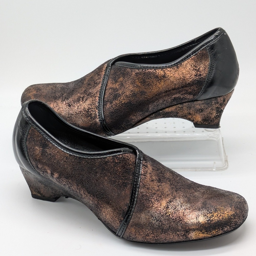 Helle Comfort Womens EU 37 (6.5) Bronze Black Metallic Wedge Shoes Made in Spain